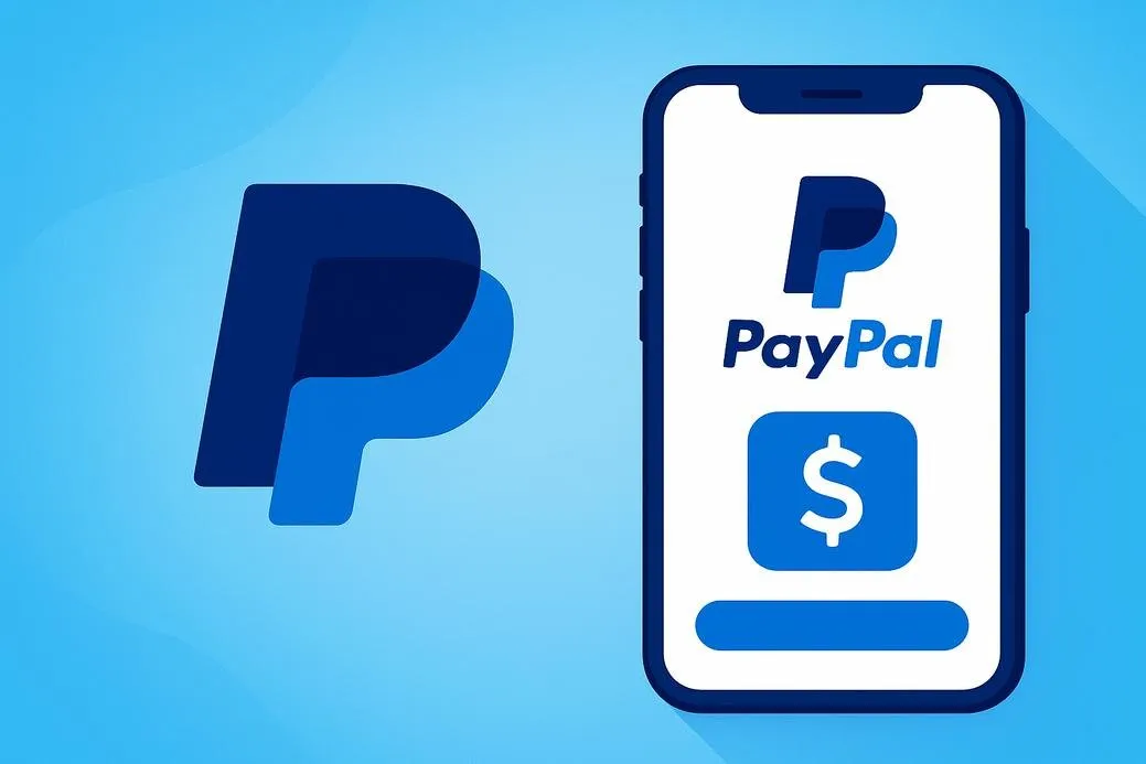 Logo PayPal dan aplikasi mobile PayPal untuk transaksi digital