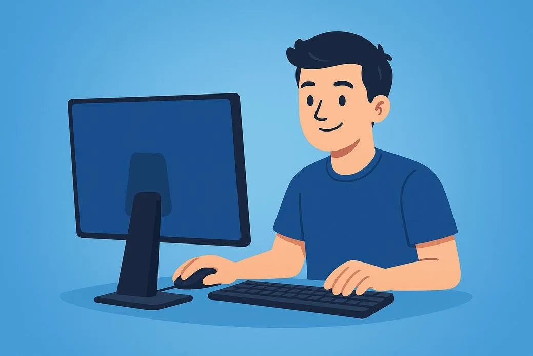 PC adalah Personal Computer - ilustrasi komputer desktop lengkap dengan monitor keyboard dan mouse