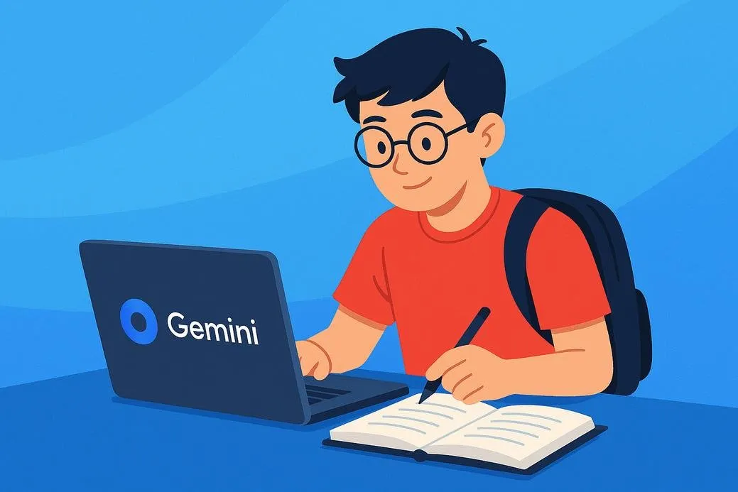 Pelajar menggunakan Gemini Pro gratis untuk mengerjakan tugas sekolah